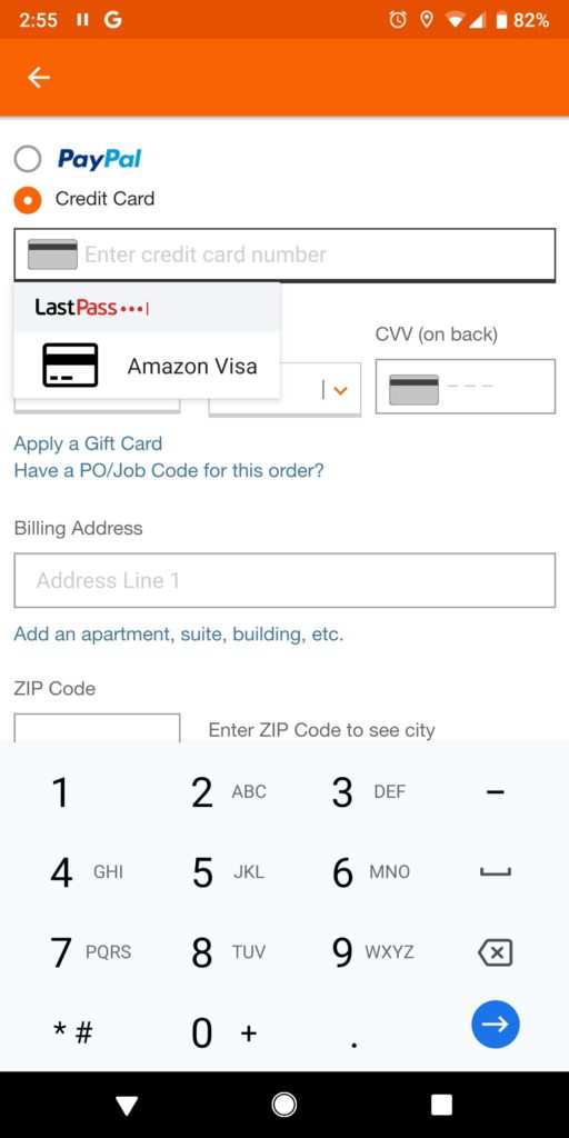LastPass screenshot pay online